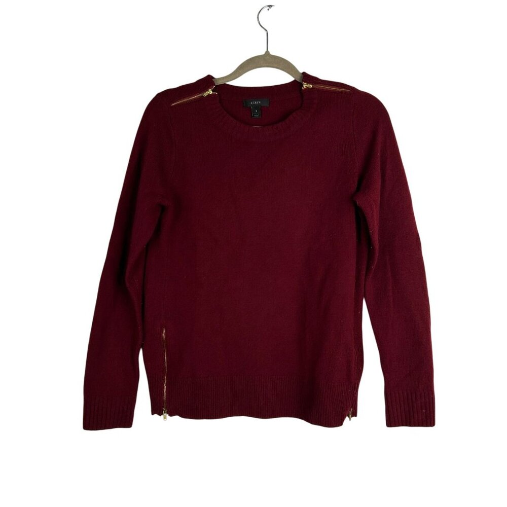 J.Crew Women's Small Cashmere Crew Neck Sweater Burgundy 100% Wool